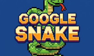 Classic Google Snake game logo with pixel art design, retro gaming, arcade style