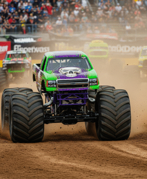 Offroad monster truck racing through rugged terrain in Trucks Race game
