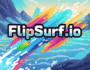 Dynamic pixel art 'FlipSurf.io' game title with vibrant colors and abstract shapes, conveying movement and a fun, futuristic gaming experience.