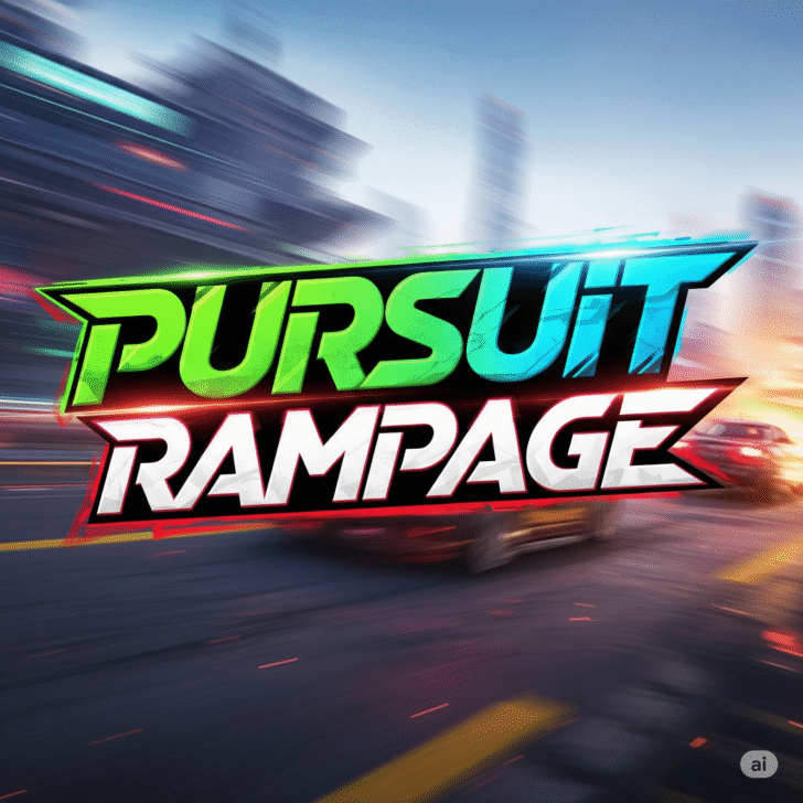 Screenshot of high-octane car chase action in Pursuit Rampage game, featuring futuristic vehicles, explosive stunts, and intense urban environments. Best car combat game for adrenaline junkies.