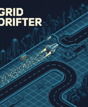 High-speed neon drift car sliding on a glowing grid track in Grid Drifter drift racing game