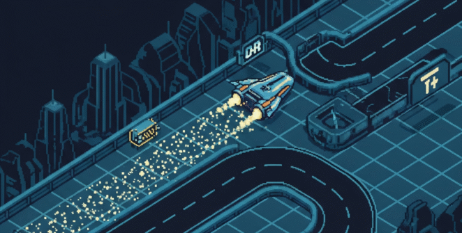 High-speed neon drift car sliding on a glowing grid track in Grid Drifter drift racing game
