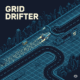 High-speed neon drift car sliding on a glowing grid track in Grid Drifter drift racing game