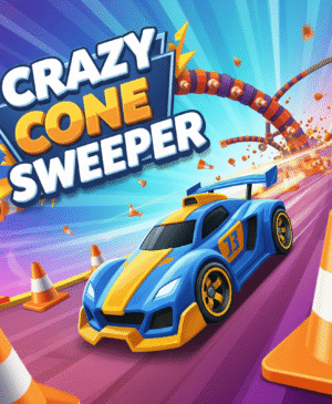 Crazy Cone Sweeper gameplay showing a colorful 10×10 grid of cones in this fast-paced cone clearing game”