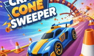 Crazy Cone Sweeper gameplay showing a colorful 10×10 grid of cones in this fast-paced cone clearing game”