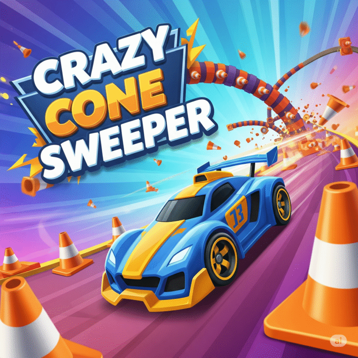 Crazy Cone Sweeper gameplay showing a colorful 10×10 grid of cones in this fast-paced cone clearing game”