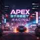 A high-octane street racing scene at night, featuring a sleek, modern sports car speeding through a neon-lit city, with the bold game title 
