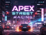 A high-octane street racing scene at night, featuring a sleek, modern sports car speeding through a neon-lit city, with the bold game title 