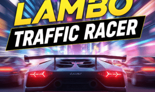 Lamborghini racing through highway traffic in Lambo Traffic Racer game