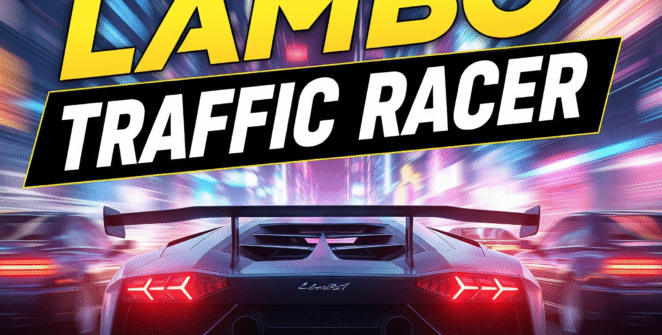 Lamborghini racing through highway traffic in Lambo Traffic Racer game