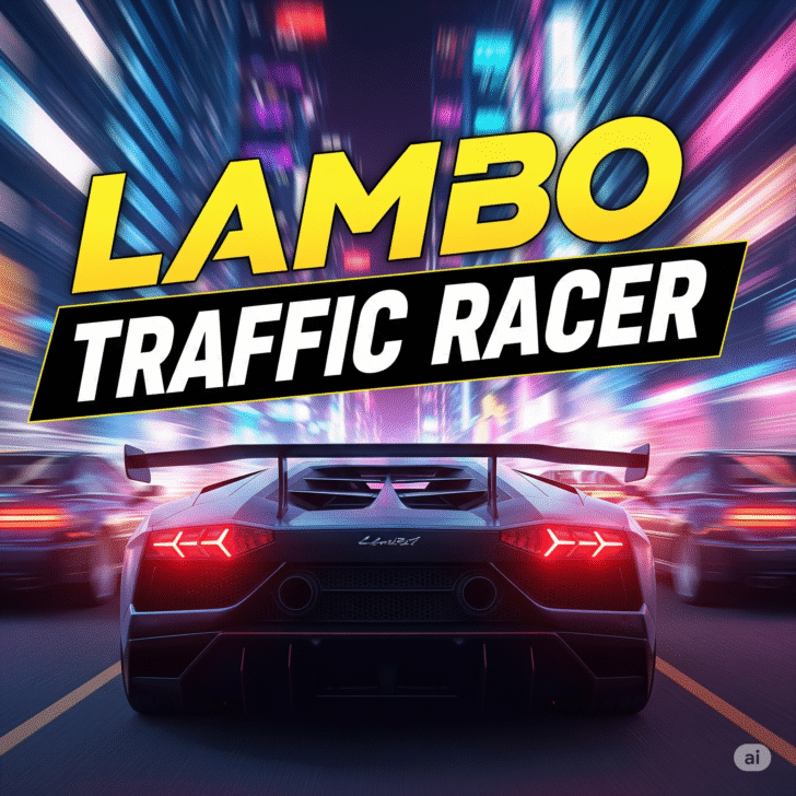Lamborghini racing through highway traffic in Lambo Traffic Racer game