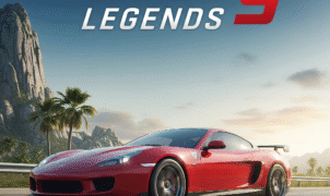 Asphalt 9: Legends high-speed racing game screenshot with luxury sports car on a futuristic track.