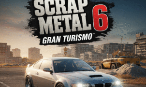 A thrilling Scrap Metal 6: Gran Turismo game logo with a sleek, futuristic design, perfect for gaming enthusiasts and racing game fans. This visual captures the essence of high-octane automotive action and custom car building.