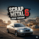 A thrilling Scrap Metal 6: Gran Turismo game logo with a sleek, futuristic design, perfect for gaming enthusiasts and racing game fans. This visual captures the essence of high-octane automotive action and custom car building.