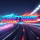 Screenshot of a neon-lit urban track in Driftwave showcasing a sports car executing a high-speed drift with nitro boost trail”
