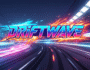 Screenshot of a neon-lit urban track in Driftwave showcasing a sports car executing a high-speed drift with nitro boost trail”