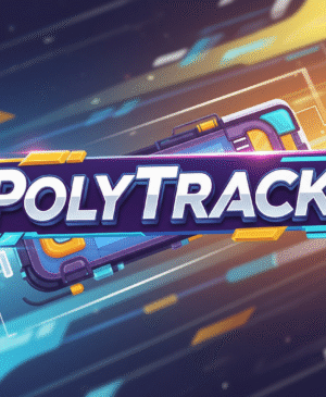 Neon‑lit PolyTrack racing car drifting at high speed on a futuristic circuit”