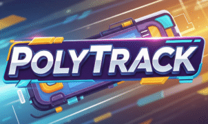 Neon‑lit PolyTrack racing car drifting at high speed on a futuristic circuit”