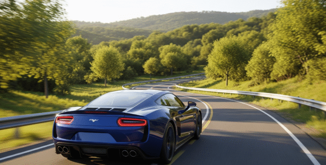 High-speed sports car navigating a realistic 3D racing track in the Real Drive 3D mobile racing simulator
