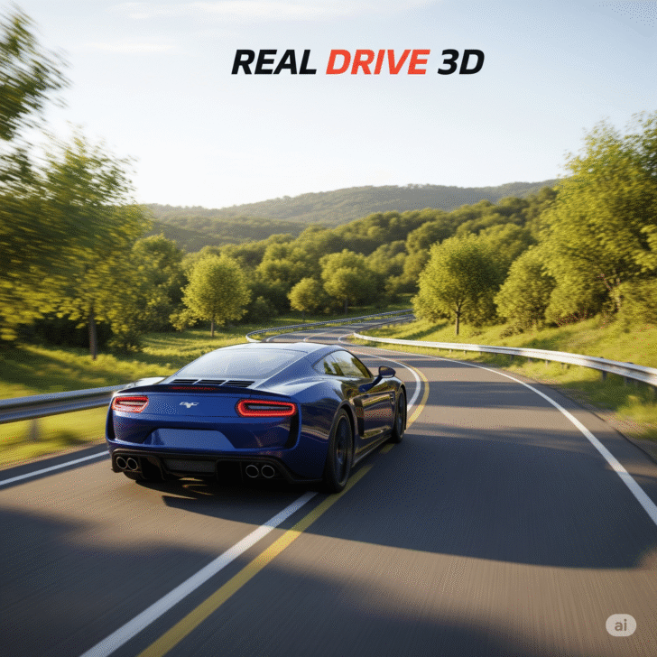 High-speed sports car navigating a realistic 3D racing track in the Real Drive 3D mobile racing simulator