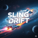 Top-down view of a bright red sports car executing a slingshot drift on a neon-lit Sling Drift track, showcasing precision steering and high-speed drift racing mechanics.