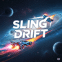 Top-down view of a bright red sports car executing a slingshot drift on a neon-lit Sling Drift track, showcasing precision steering and high-speed drift racing mechanics.