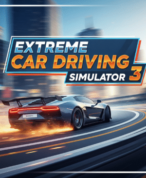High-speed red sports car drifting through a city street in Extreme Car Driving Simulator 3 with realistic physics and detailed 3D graphics”