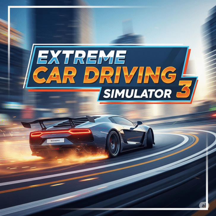 High-speed red sports car drifting through a city street in Extreme Car Driving Simulator 3 with realistic physics and detailed 3D graphics”