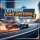 High-speed red sports car drifting through a city street in Extreme Car Driving Simulator 3 with realistic physics and detailed 3D graphics”