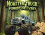 “Red monster truck navigating a rugged forest trail delivering cargo in Monster Truck: Forest Delivery game”