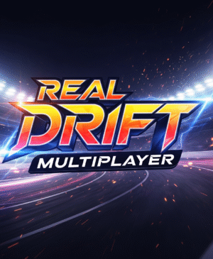 Sleek sports car drifting around a sharp corner under neon lights in Real Drift Multiplayer online drift racing game.