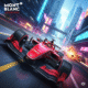 Red racing car in 'Montblanc Legend Red: The Race' game, vibrant cityscape, intense gaming experience