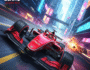 Red racing car in 'Montblanc Legend Red: The Race' game, vibrant cityscape, intense gaming experience