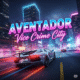 Screenshot of a high-speed car chase through neon-lit streets in Aventador Vice Crime City