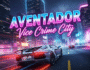 Screenshot of a high-speed car chase through neon-lit streets in Aventador Vice Crime City