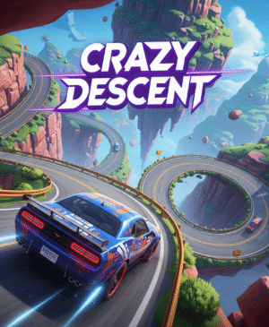 Sleek Lamborghini racing down a steep mountain pass in the Crazy Descent game, showcasing high‑speed downhill adrenaline.”