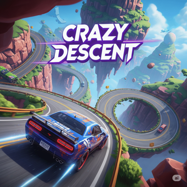 Sleek Lamborghini racing down a steep mountain pass in the Crazy Descent game, showcasing high‑speed downhill adrenaline.”