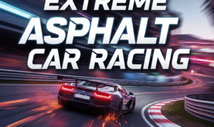 Extreme Asphalt Car Racing gameplay showing high-speed street race with nitro boost and drift action