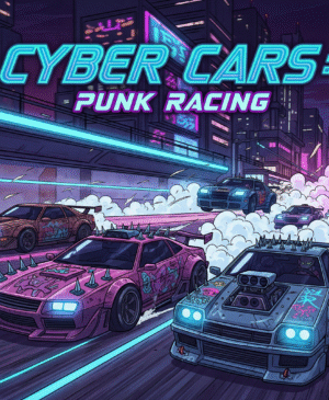 Futuristic cyber car racing through neon-lit streets in Cyber Cars: Punk Racing game