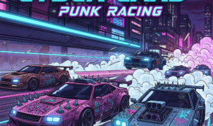 Futuristic cyber car racing through neon-lit streets in Cyber Cars: Punk Racing game
