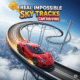 High-performance sports car navigating twisting impossible sky tracks suspended above a city skyline in a 3D car driving stunt game”