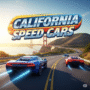 California Speed Cars game cover featuring a sleek sports car racing on a coastal highway with the Golden Gate Bridge in the background.