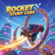 High‑octane Rocket Stunt Cars gameplay showing a sleek rocket‑powered stunt car launching off a fiery ramp in mid‑air perform­ing gravity‑defying flips