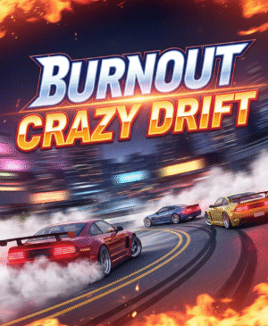Red sports car performing a high-speed burnout drift on an urban asphalt track, tire smoke billowing, extreme drift action”