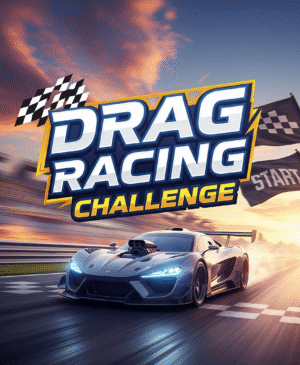 Two high‑performance sports cars launching off the starting line in Drag Racing Challenge, showcasing nitro boost and quarter‑mile speed duel.”