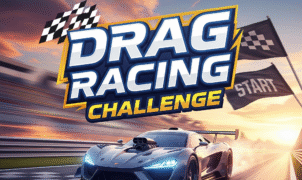 Two high‑performance sports cars launching off the starting line in Drag Racing Challenge, showcasing nitro boost and quarter‑mile speed duel.”