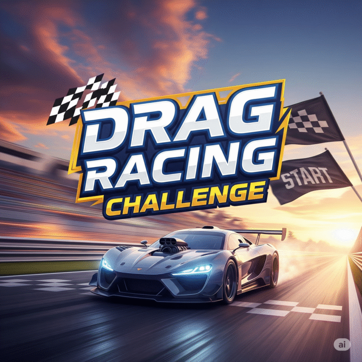 Two high‑performance sports cars launching off the starting line in Drag Racing Challenge, showcasing nitro boost and quarter‑mile speed duel.”