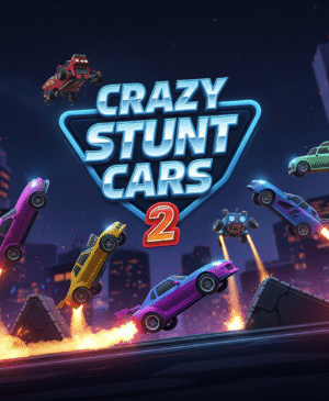 Crazy Stunt Cars 2 game, high-octane racing, extreme car stunts, arcade driving game, customizable vehicles, multiplayer car action