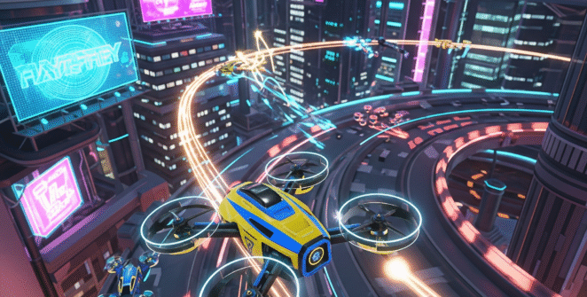 Immersive Dronner 3D flight simulator, detailed 3D graphics