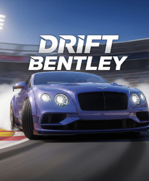 Blue Bentley Continental GT executing a high-speed drift on a racetrack with billowing tire smoke – perfect for Drift Bentley fans.”